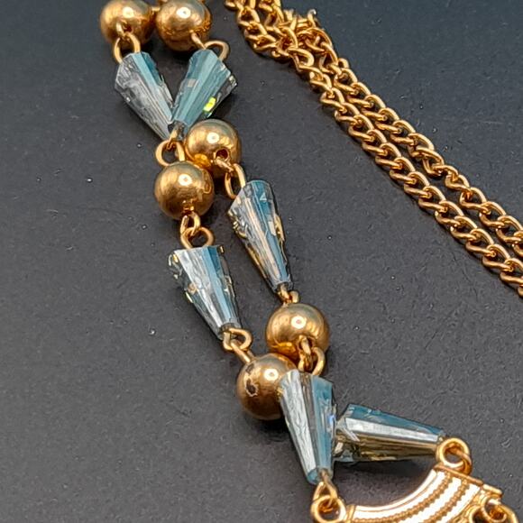 Silver Crystal Bead Gold Chain Necklace, Unique Cone Beads, 35" - Picture 15 of 16